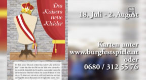 Ankündigung Burgfestspiele Reichenau – Des Kaisers neue Kleider – Stück für Kinder