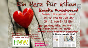 Ankündigung Benefizpunschstand für Kilian/Familie Kopatsch in Bad Leonfelden