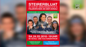 Ankündigung Benefizkonzert mit Steirerbluat in Feldkirchen am 24. März