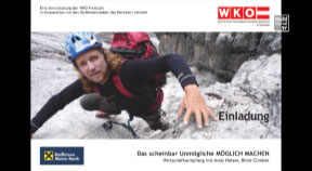 Ankündigung Wirtschaftsempfang mit blinden Extrembergsteiger Andy Holzer