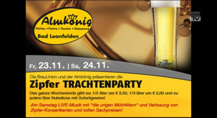 Ankündigung Zipfer Trachtenparty